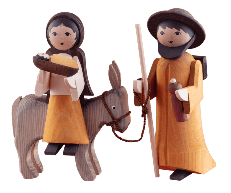 Maria und Josef auf Esel gebeizt 13cm, Ulmik