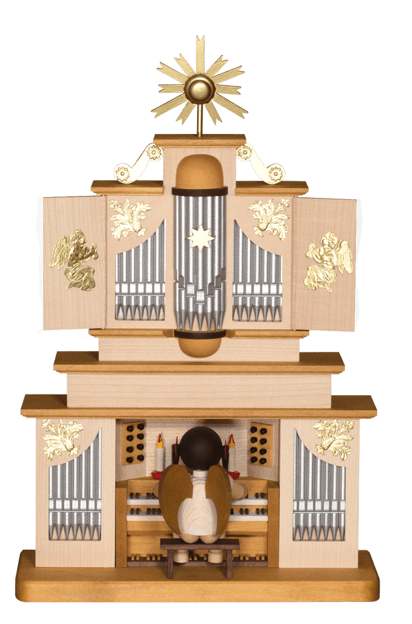 Schleifenengel 12cm mit Orgel mit Spielwerk gebeizt limitiert, Ulmik