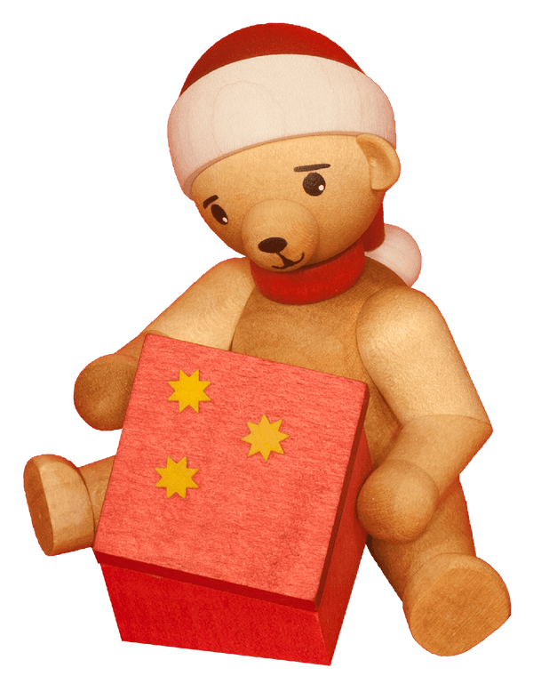 Weihnachtsbär mit Geschenk sitzend, Ulmik