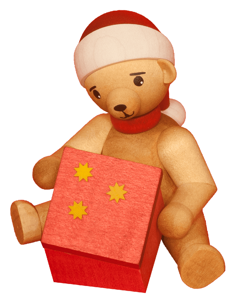 Weihnachtsbär mit Geschenk sitzend, Ulmik